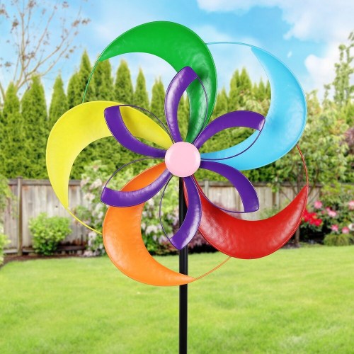 Double Spinning Pinwheel Wind Spinner Garden Stake, 22 by 83 Inches