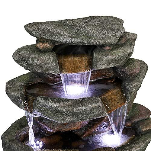 40.5  High Rocks Outdoor Water Fountain - 6-Tiers Cascading Waterfall with LED Lights, Soothing Tranquility for Home Garden, Yard Decor