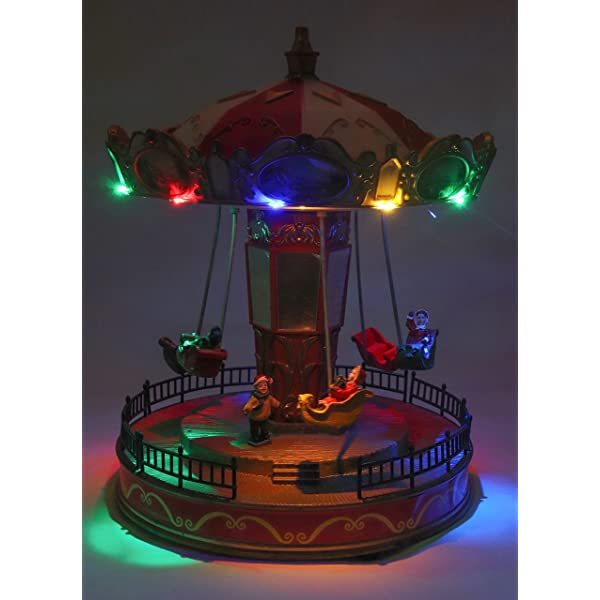 Musical Christmas Carousel Animated Pre-lit Musical Carnival Snow Village Perfect Addition to Your Christmas Indoor Decorations & Christmas Village Displays