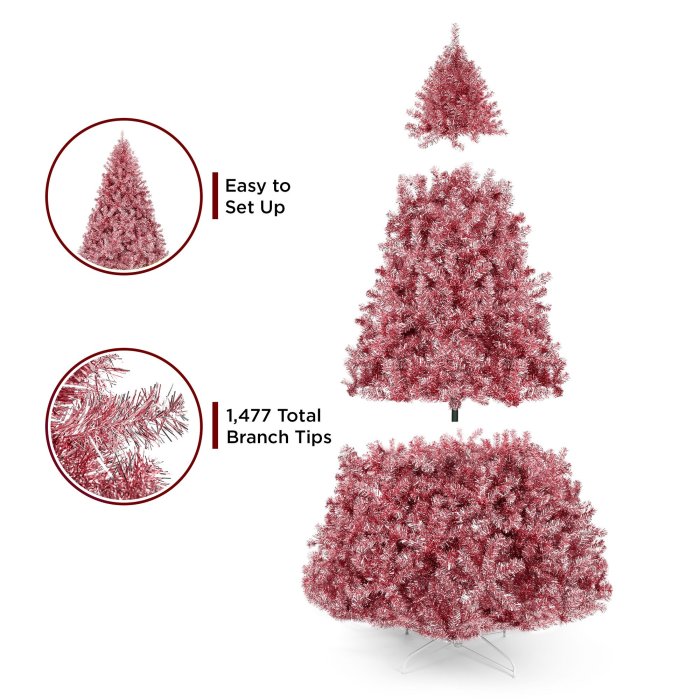 Pink Artificial Tinsel Christmas Tree w/ Foldable Stand