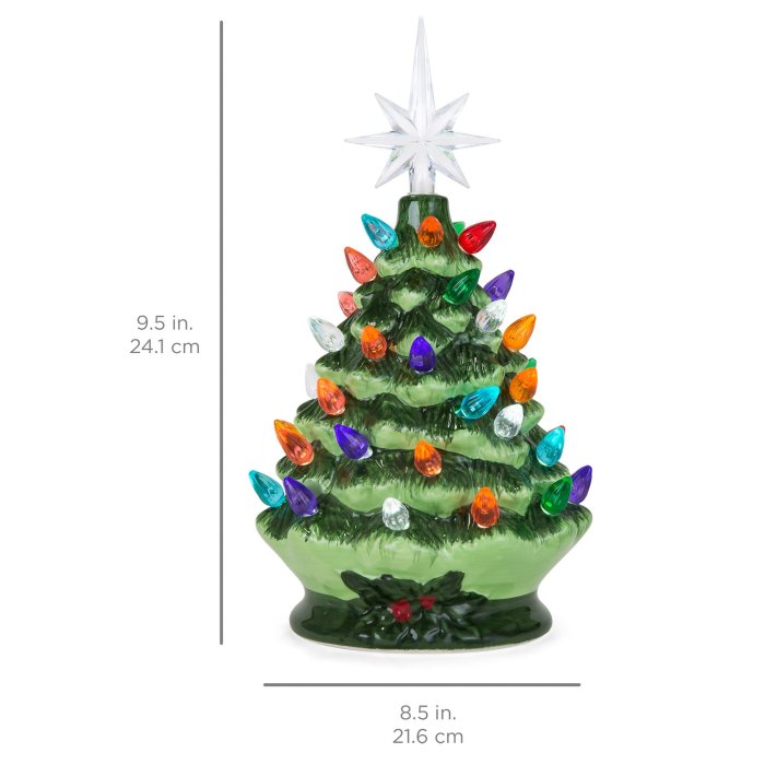 9.5in Pre-Lit Hand-Painted Ceramic Tabletop Christmas Tree