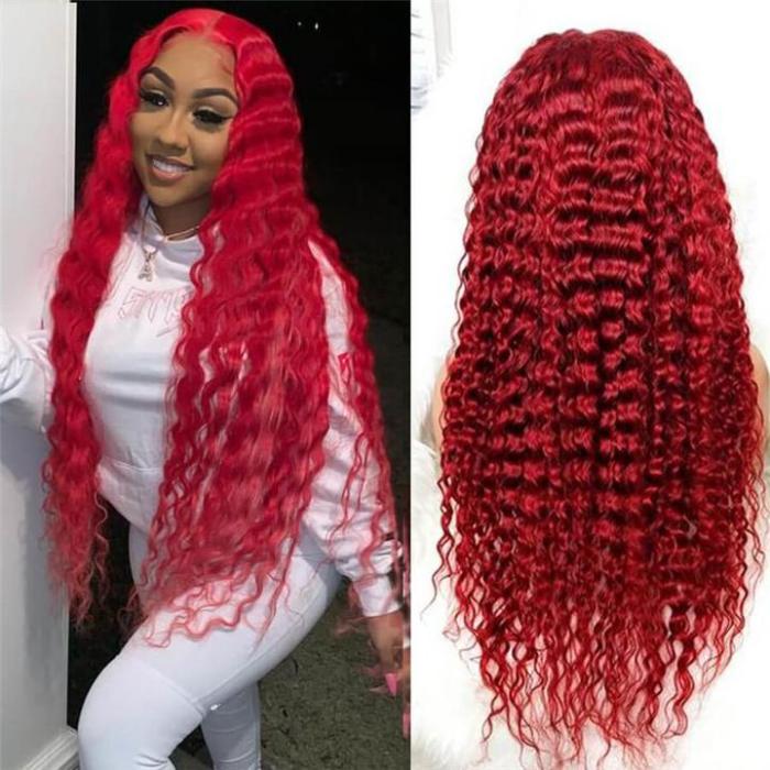 Hot Red Color Water Wave 13X4 Lace Frontal Wig