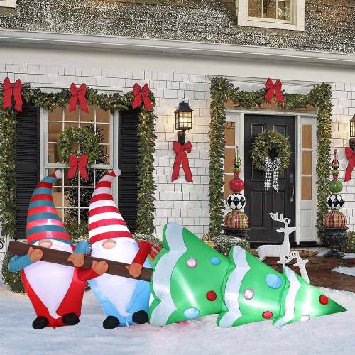 8' Outdoor LED Inflatable Holiday Christmas Yard Decoration-Gnome Elves with Tree