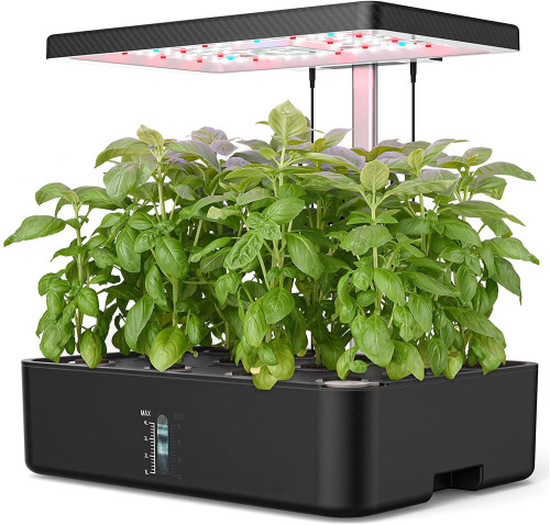 12Pods Hydroponics Growing System, Indoor Herb Garden with Grow Light, Plants Germination Kit Built-in Fan, Automatic Timer, Up to 11.3  (Black)