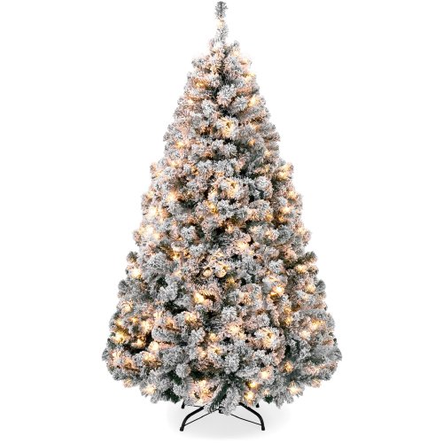 4.5ft Pre-Lit Flocked Artificial Christmas Tree w/ 200 Warm White Lights