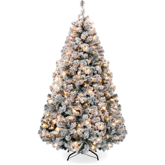 4.5ft Pre-Lit Flocked Artificial Christmas Tree w/ 200 Warm White Lights