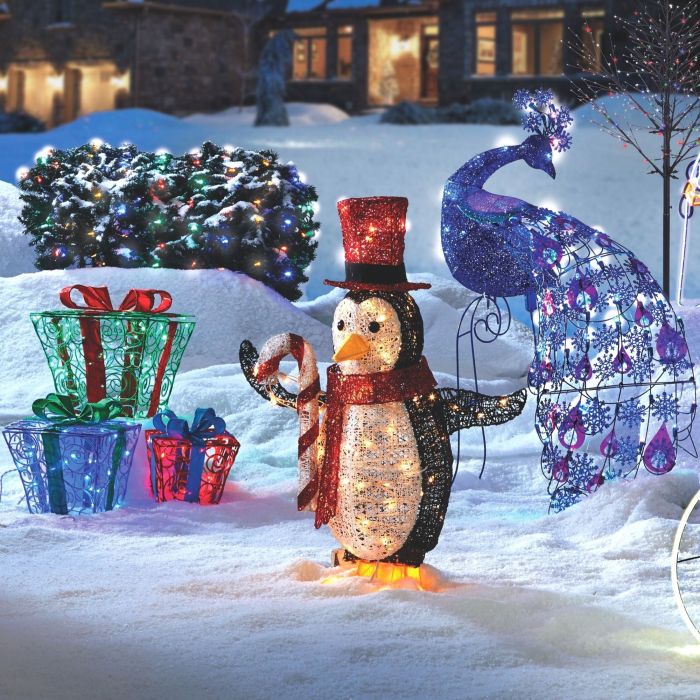 Christmas Penguin with Top Hat Pre-Lit Christmas Lawn Decor