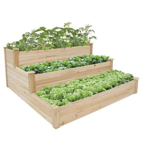 3-Tier Wooden Raised Garden Bed, Elevated Garden Planter Box Garden Bed Kit for Vegetable Herb Flower