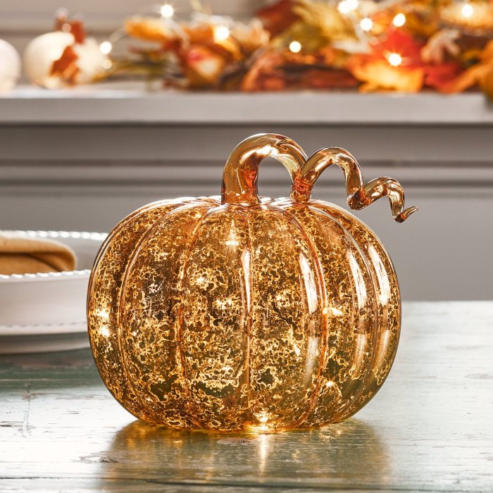 Amber Mercury Glass Pumpkin Decoration