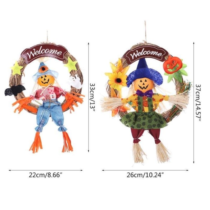 Pumpkin Witch Front Door Wreath For Halloween Or Fall Decoration