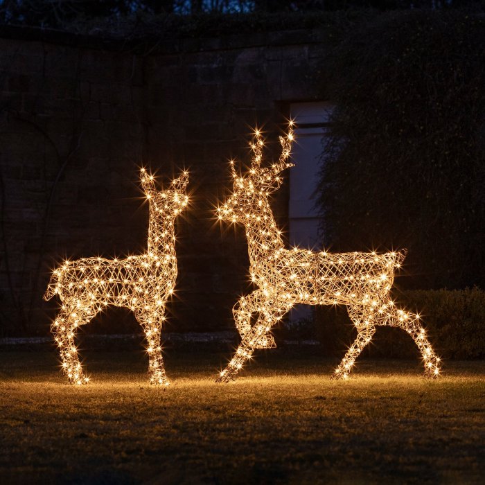 Brown Rattan Doe Reindeer Light Up Outdoor Figure