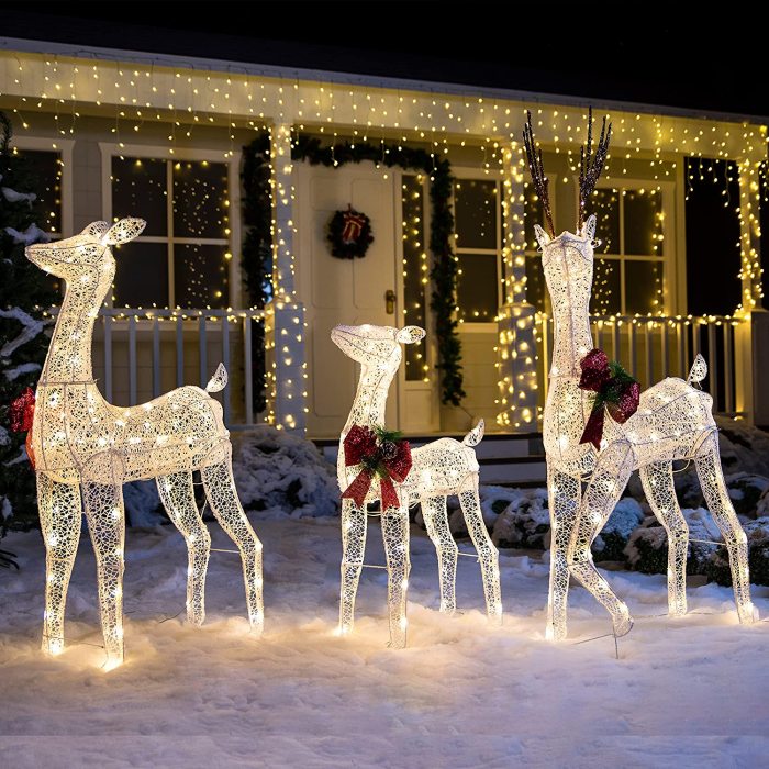 3-Piece Lighted Christmas Deer Family Set Outdoor Yard Decoration with 230 LED Warm White Lights