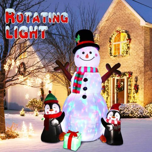 6ft Christmas Inflatables Outdoor Decorations, Blow Up Snowman Penguins Inflatable with Rotating LED Lights for Christmas Indoor Outdoor