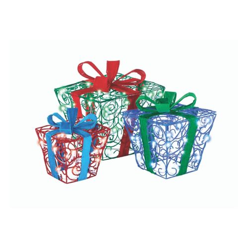 Fuzzy Gift Boxes Pre-Lit LED Christmas Lawn Décor - 3 Pack