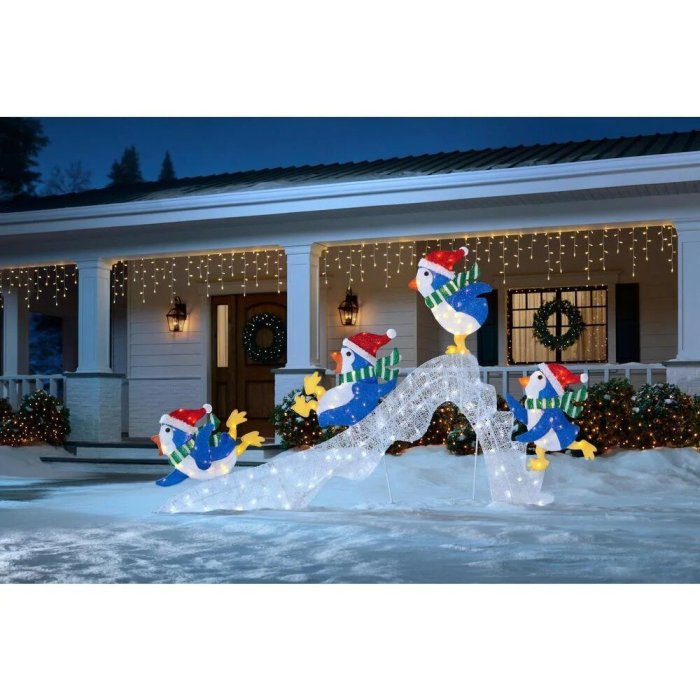 Christmas outdoor decoration LED Penguins Slide Yard Sculpture