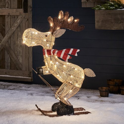 Christmas Skiing Moose Light Up Outdoor Figure