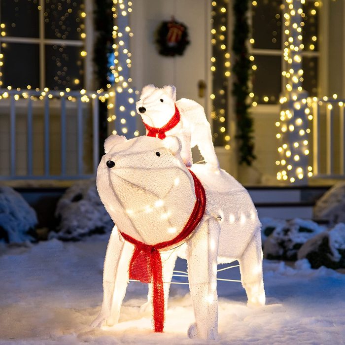 2 Packs Plush Polar Bears 80 LED Warm White Yard Lights for Christmas Outdoor Yard Garden Decorations, Christmas Event Decoration