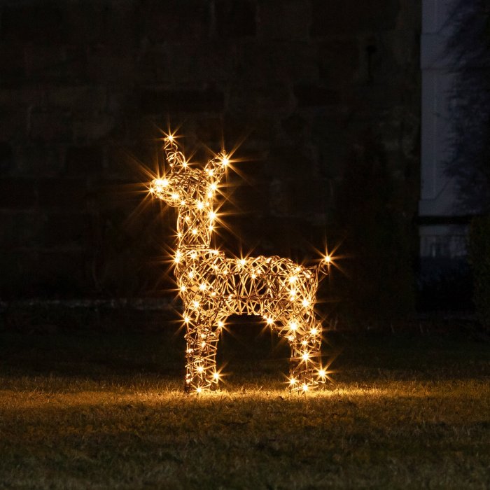 Brown Rattan Fawn Reindeer Light Up Outdoor Figure