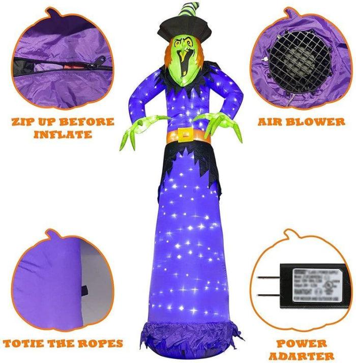 10Ft Halloween Inflatable Witch Blow up Yard Decorations with 248 Built-in LED Lights for Outdoor Holiday Party Decoration Lawn Garden Decor