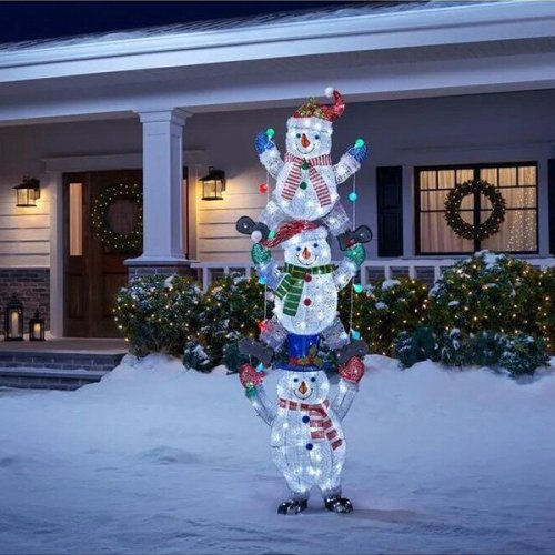Icicle Shimmer LED Stacked Snowmen Yard Sculpture