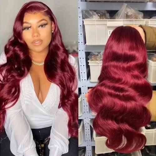 Mystery Burgundy Color 13X4/4X4/T-part Lace Frontal Body Wave Wig  Human Hair