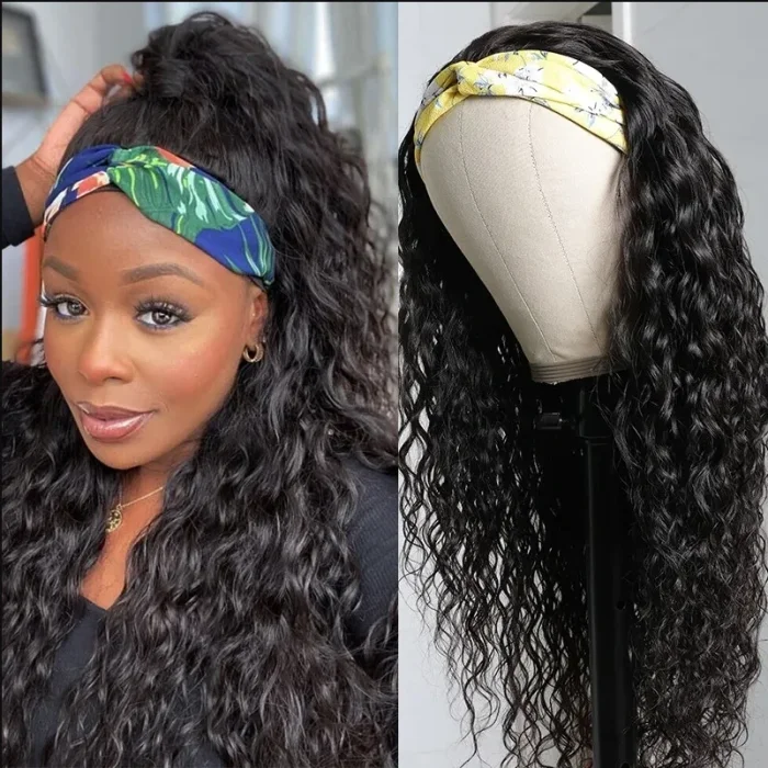 Water Wave Headband Wig Natural Black EverGlow Human Hair