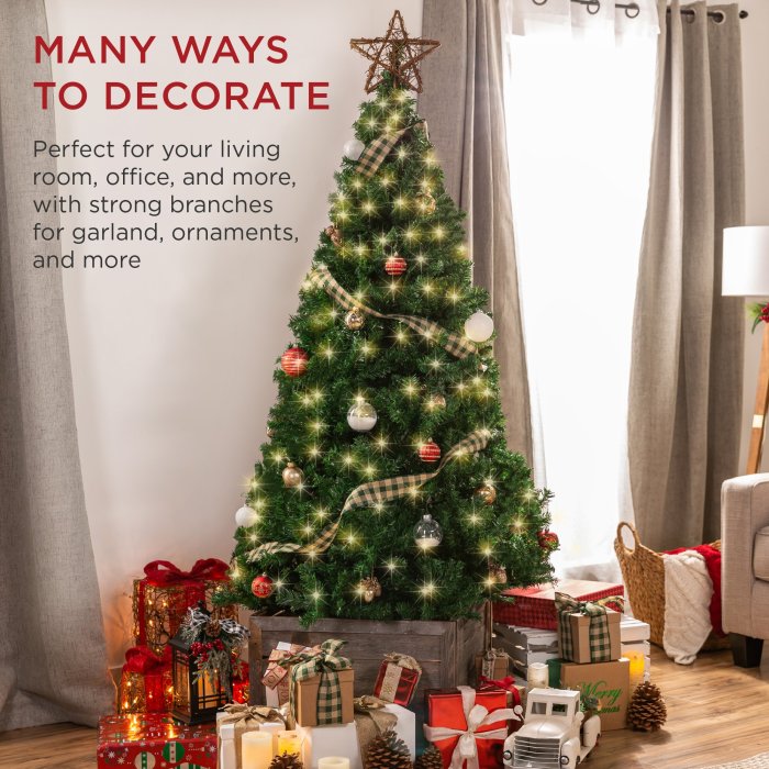 Premium Artificial Pre-Lit Pine Christmas Tree w/ 1,000 Tips, 250 Lights