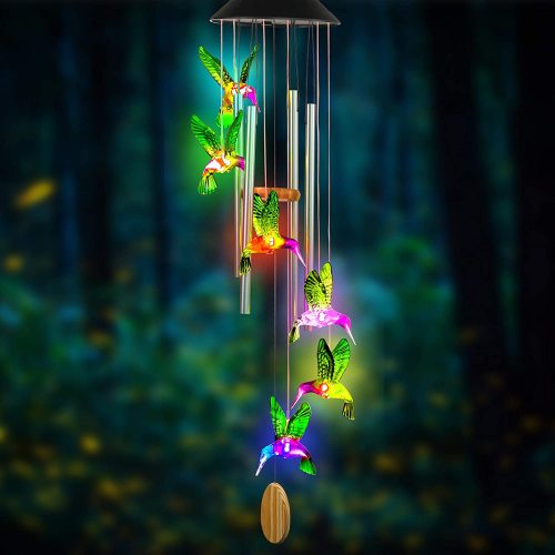 Color-Changing Aluminum Tubes Solar Hummingbird Wind Chimes