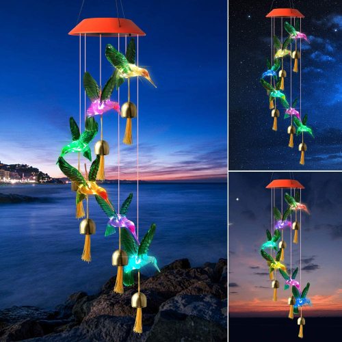 Solar Hummingbird Wind Chimes with Bell
