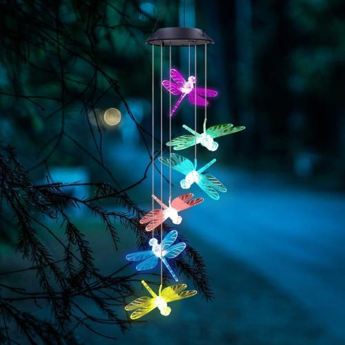 Color Changing Dragonfly Wind Chimes LED Mobile Solar Hanging Light