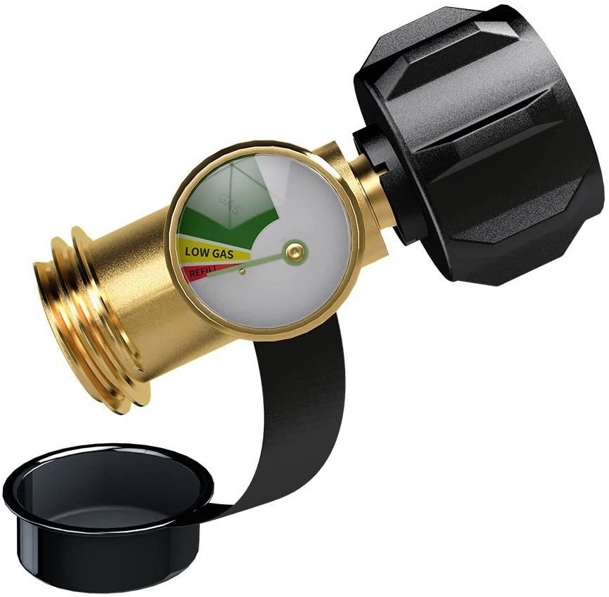 Propane Tank Brass Adapter w/ Pressure Meter Gauge for Master LP Gas Grill BBQ 