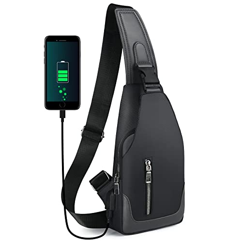 ElkIsComing Sling Bag Chest Bag with USB Charging Port Crossbody for Men Women Lightweight Hiking Travel Backpack 