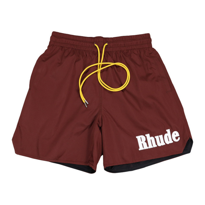 RHUDE Solid Color Embroidered Logo Letter Shorts