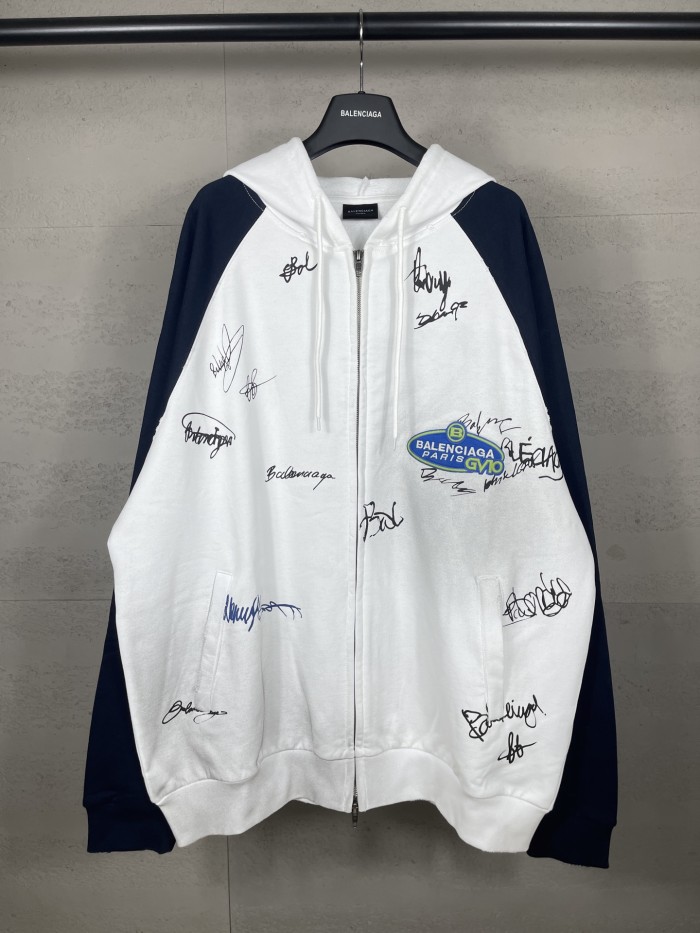Balanciag@ Signature Print Hand-Painted Graffiti Cardigan Hoodie FW26