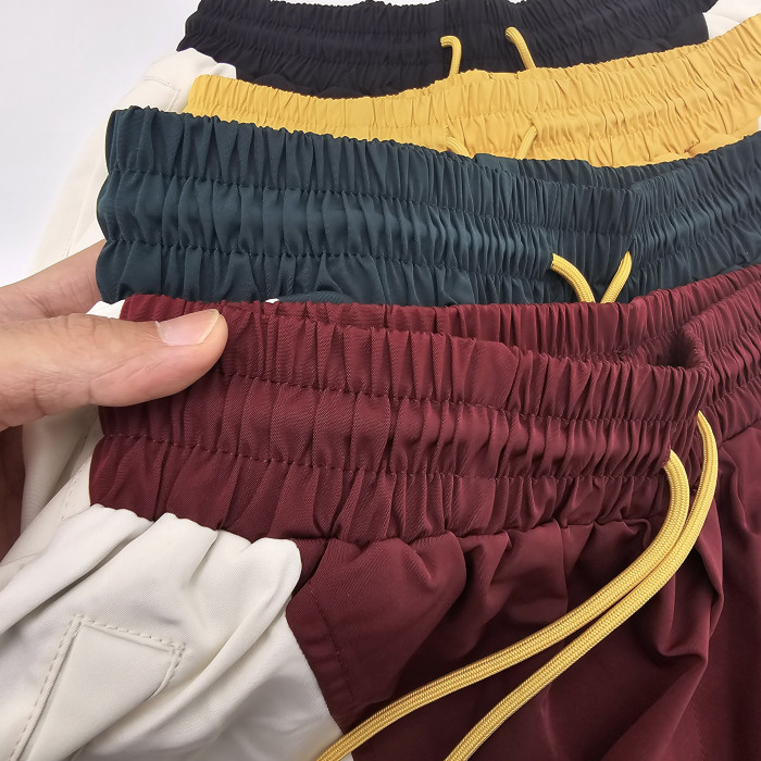 RHUDE Sunset Print Drawstring Color-Block Shorts, American High-Street Loose-Fit Casual Shorts