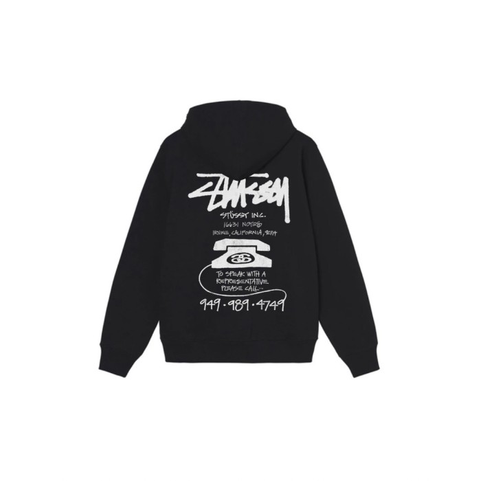 Stu$$y OLD PHONE TEE pigment dyed graphic print hoodie with vintage phone design