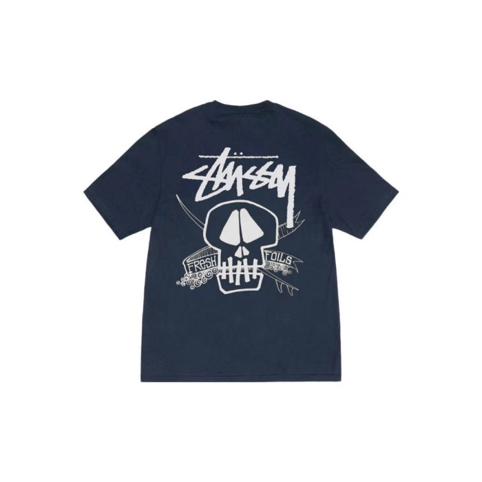 Stussy Letter & Skull Print Casual Crew Neck T‑shirt
