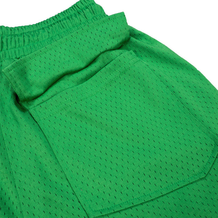 RHUDE Mesh & Faux Leather Panel Embroidered Letter Shorts