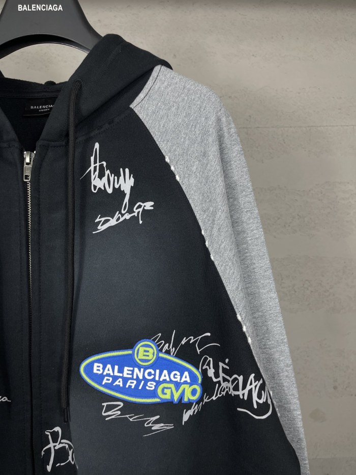 Balanciag@ Signature Print Hand-Painted Graffiti Cardigan Hoodie FW26