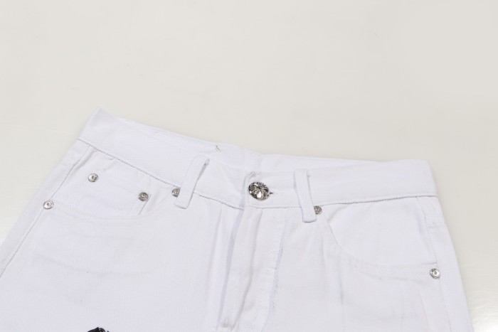 Chrome Hearts Green Zebra Print Croesses White Pants
