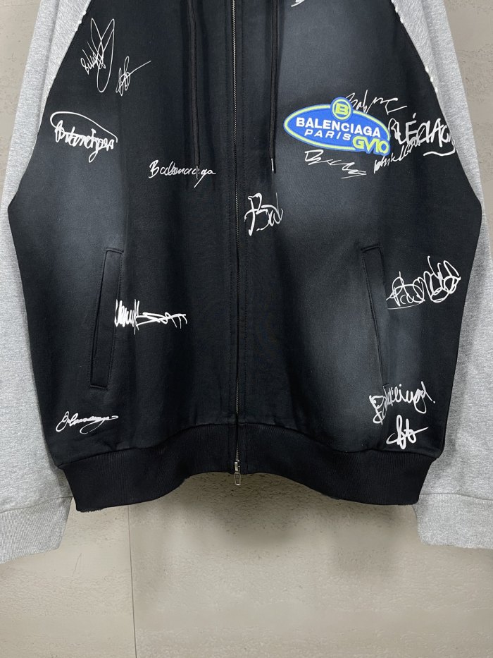 Balanciag@ Signature Print Hand-Painted Graffiti Cardigan Hoodie FW26