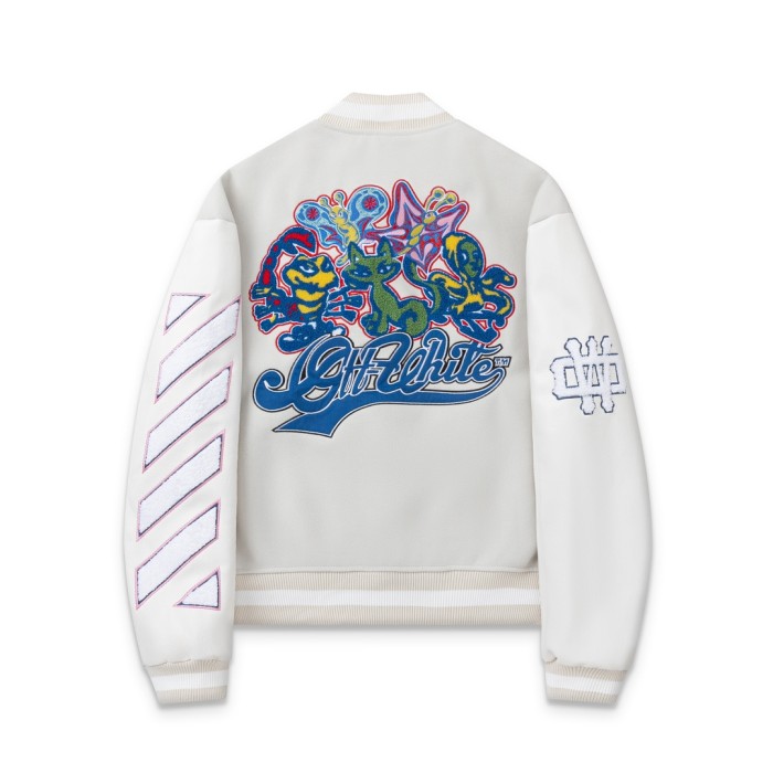 Off-White Embroidered Patchwork Leather White Jacket