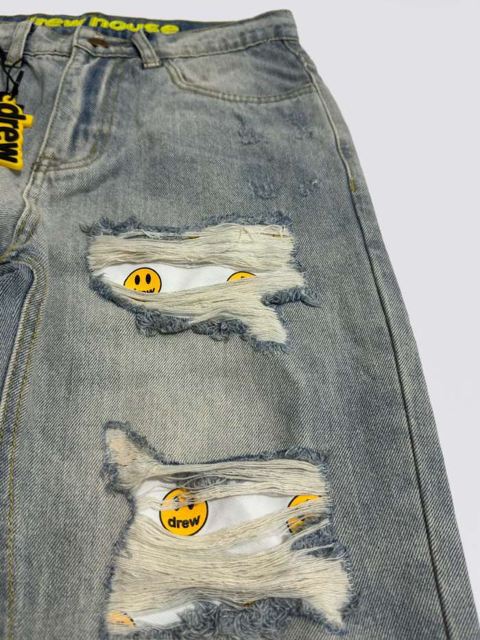 Drew House Smiley Face Jeans With Holes