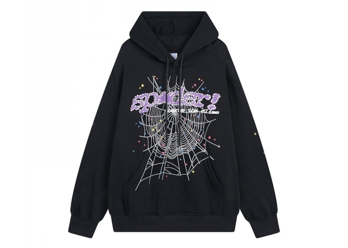 Sp5der Young Thug Web Hoodie Black and Purple