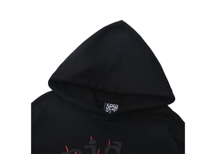 Sp5der BlackLetters Red Cobweb Black Hoodie