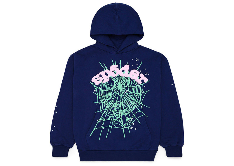 Sp5der Worldwide 555 Angel Number Hoodie Navy Blue