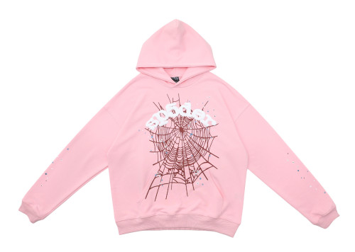 Sp5der OG Web White Letter Hoodie Pink