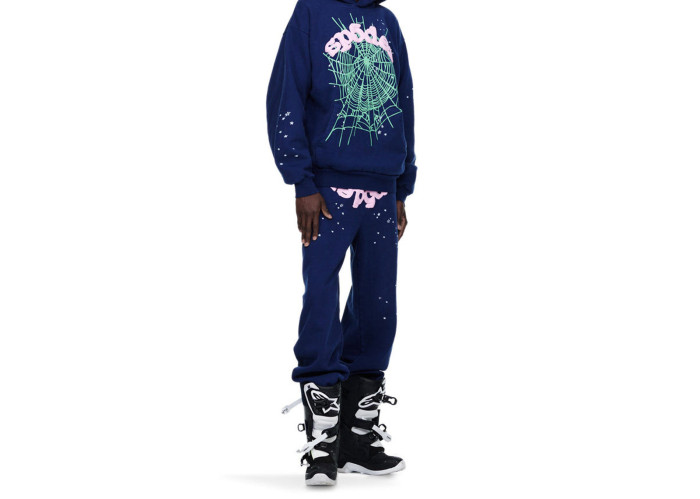 Sp5der Worldwide 555 Angel Number Hoodie Navy Blue
