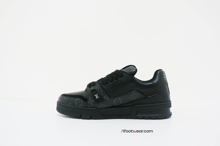 Louis Vuitton Calfskin Monogram Eclipse Mens LV Trainer Sneakers 8 Black