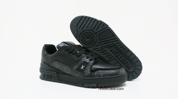 Louis Vuitton Calfskin Monogram Eclipse Mens LV Trainer Sneakers 8 Black